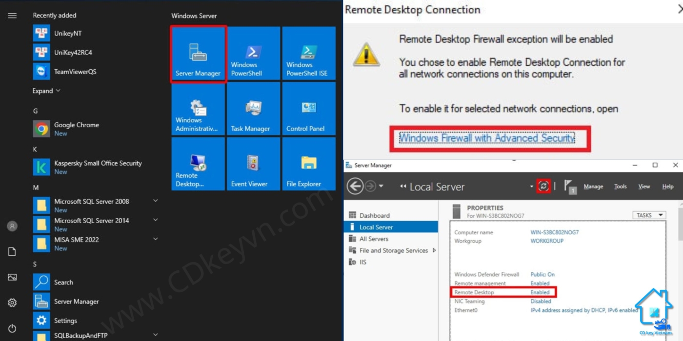 Remote Desktop từ xa trong Windows Server 2019