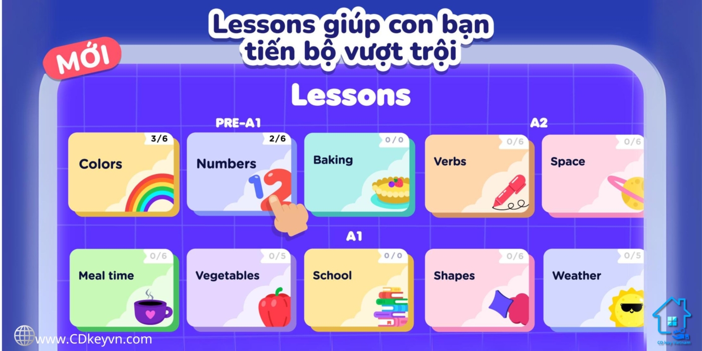 Lessons giúp con bạn tiến bộ vượt trội.