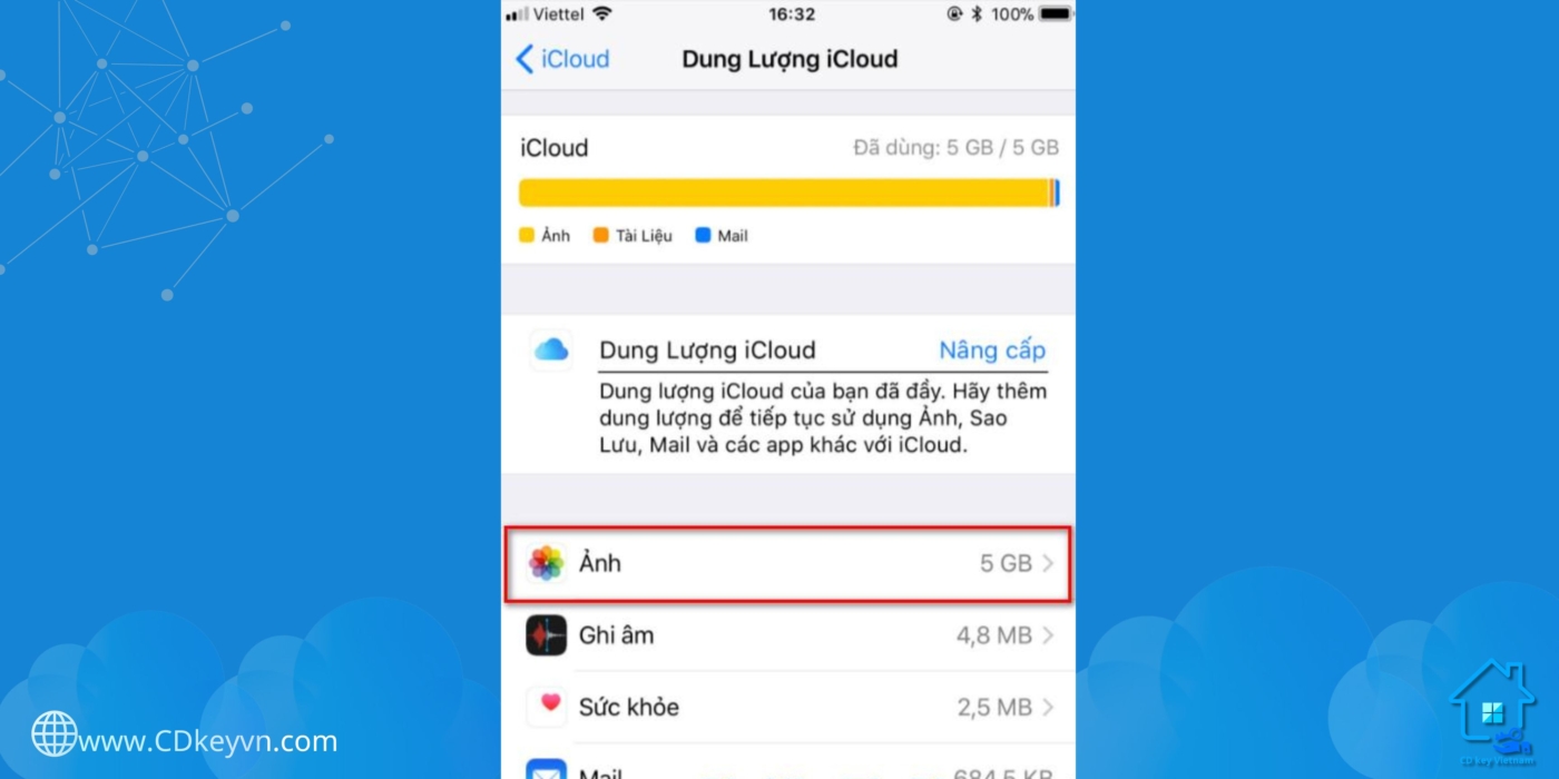 Thông báo dung lượng iCloud đã đầy