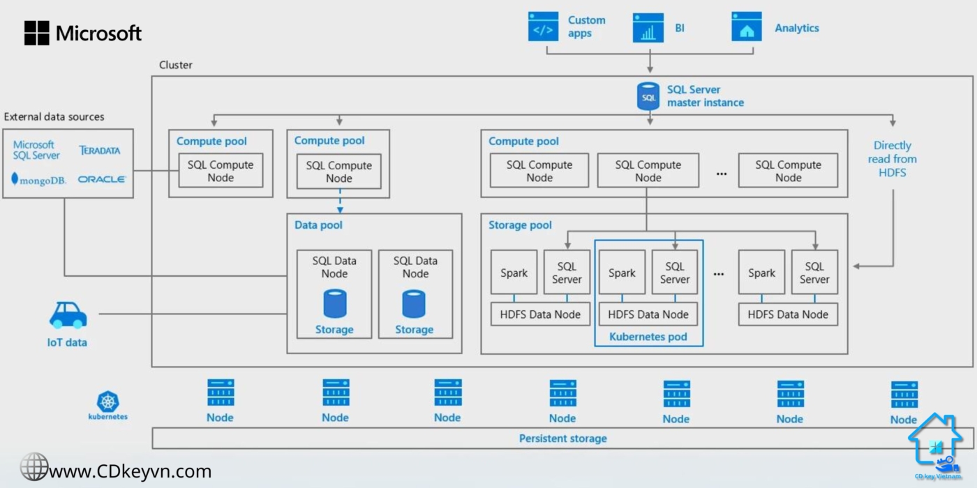 Lưu trữ và tính toán có thể mở rộng trong cụm dữ liệu lớn SQL Server 2019.