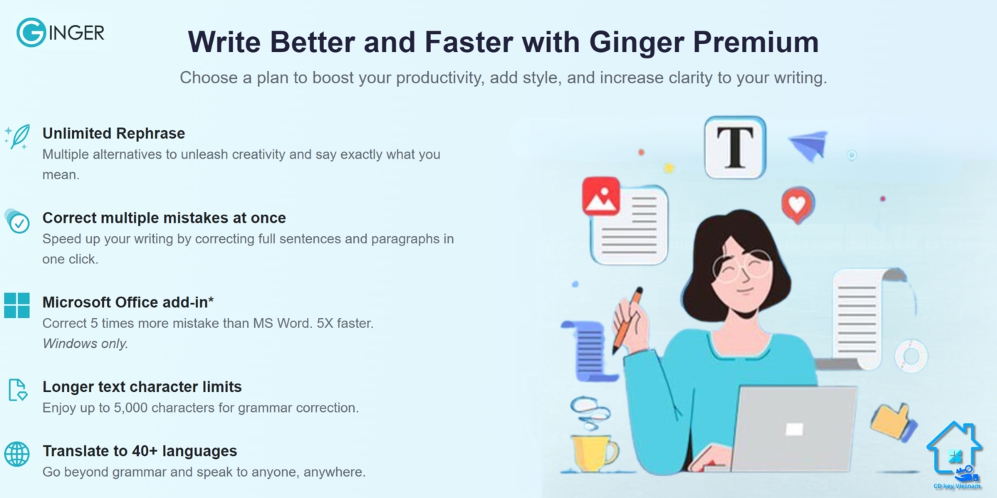 Ginger Writer Premium - Cải thiện văn bản, nâng tầm tư duy.